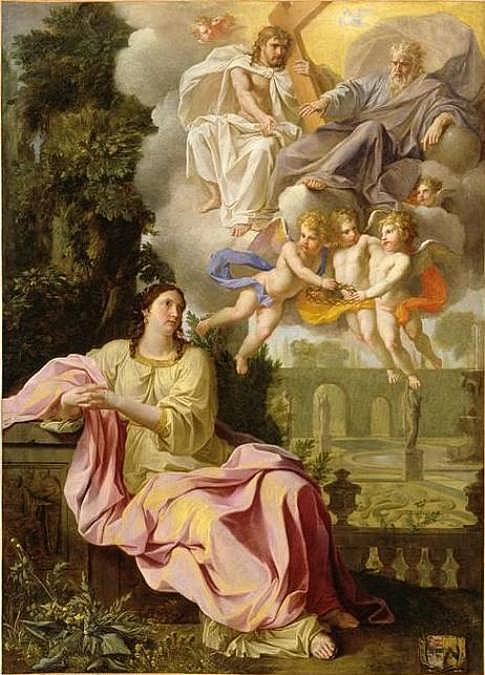 The Vision of Saint Catherine of Siena, vintage artwork by Noël Coypel I, 12x8" (A4) Poster