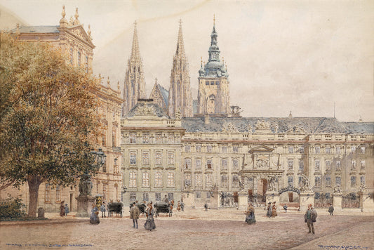 Prague, the Royal Fortress on the Hradschin, vintage artwork by Richard Moser, 12x8" (A4) Poster