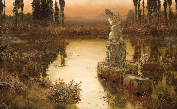 A Lakeside at Dusk by Enrique Serra y Auque,A3(16x12
