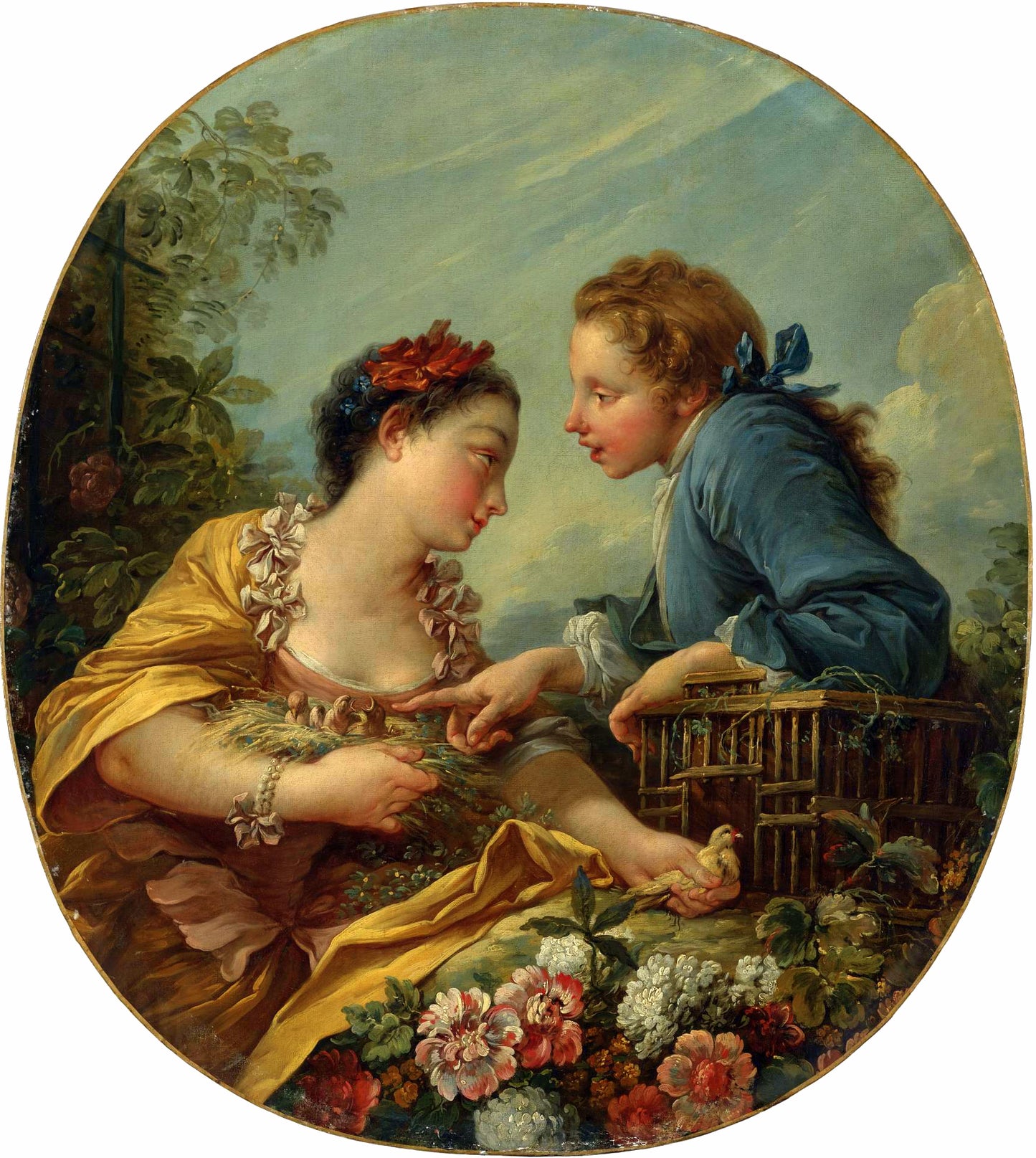 The Bird Nesters, vintage artwork by François Boucher, 12x8" (A4) Poster