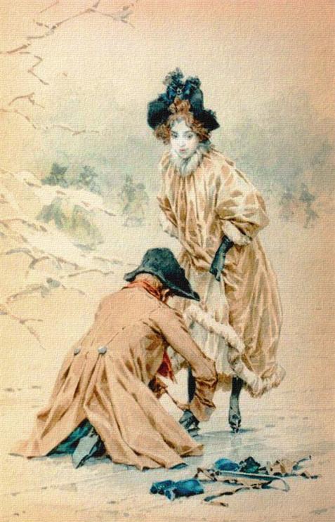 Binding skates, vintage artwork by Frederik Henrdik Kaemmerer, 12x8" (A4) Poster