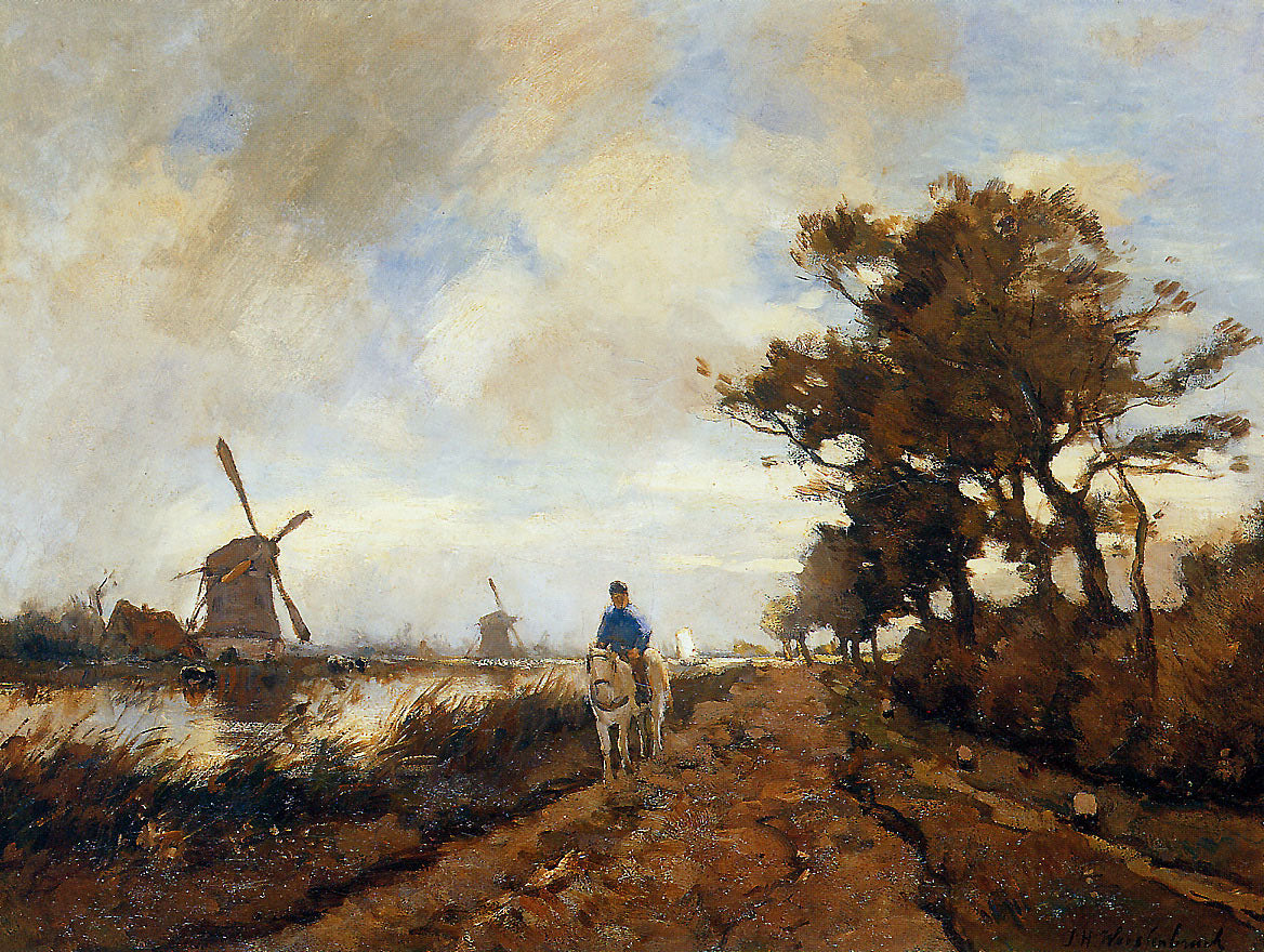 Horseman on a tow path, vintage artwork by Johan Hendrik Weissenbruch, 12x8" (A4) Poster