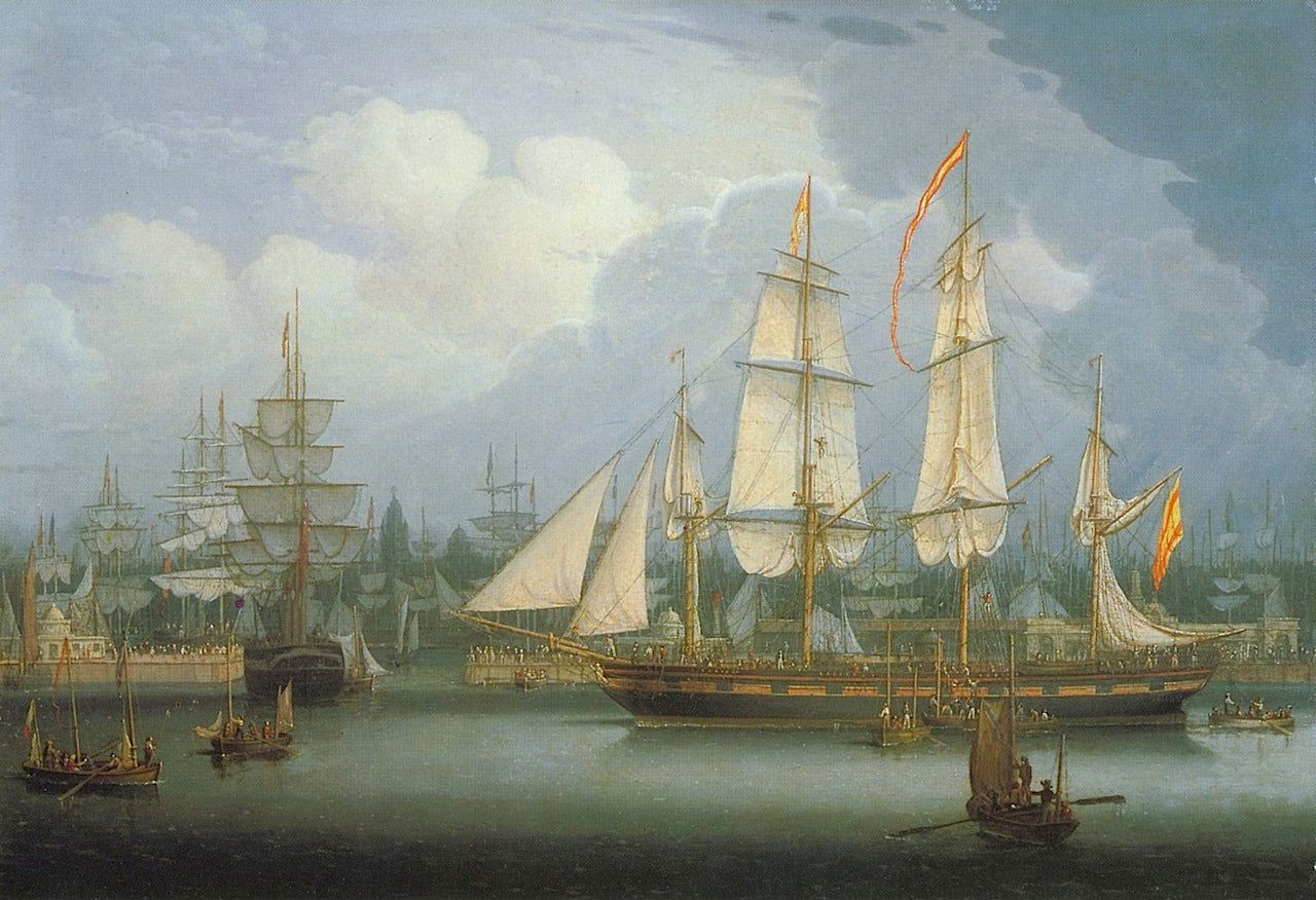 Four-Masted Clipper Ship in Liverpool Harbour, vintage artwork by Robert Salmon, 12x8" (A4) Poster