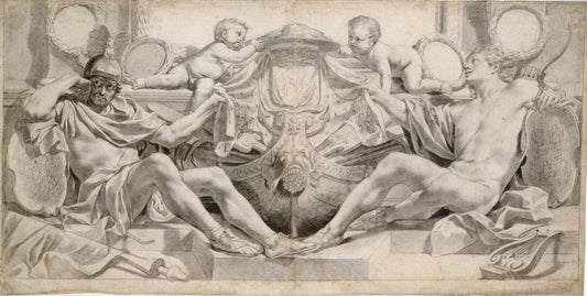 Allegory in Honor of Cardinal Richelieu, vintage artwork by Charles Le Brun, 12x8" (A4) Poster