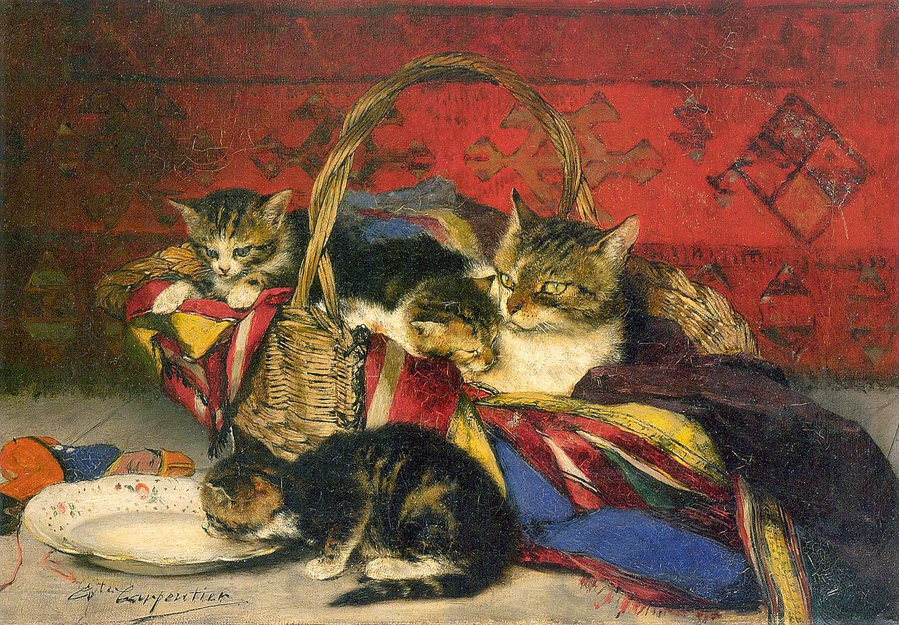 A Basket of Kittens, vintage artwork by Évariste Carpentier, 12x8" (A4) Poster