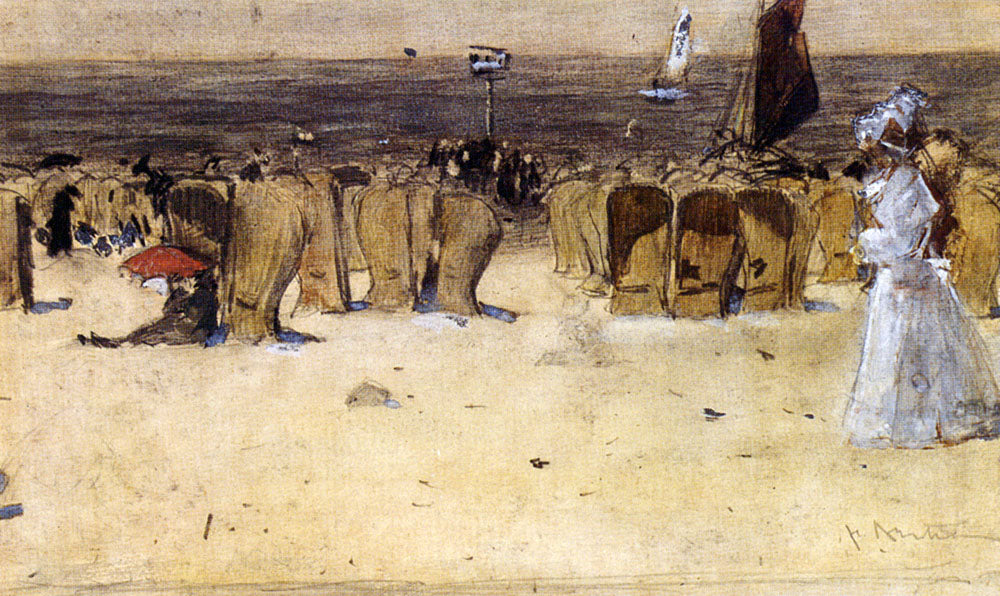 Figures On The Beach, Scheveningen, vintage artwork by Floris Arntzenius, 12x8" (A4) Poster