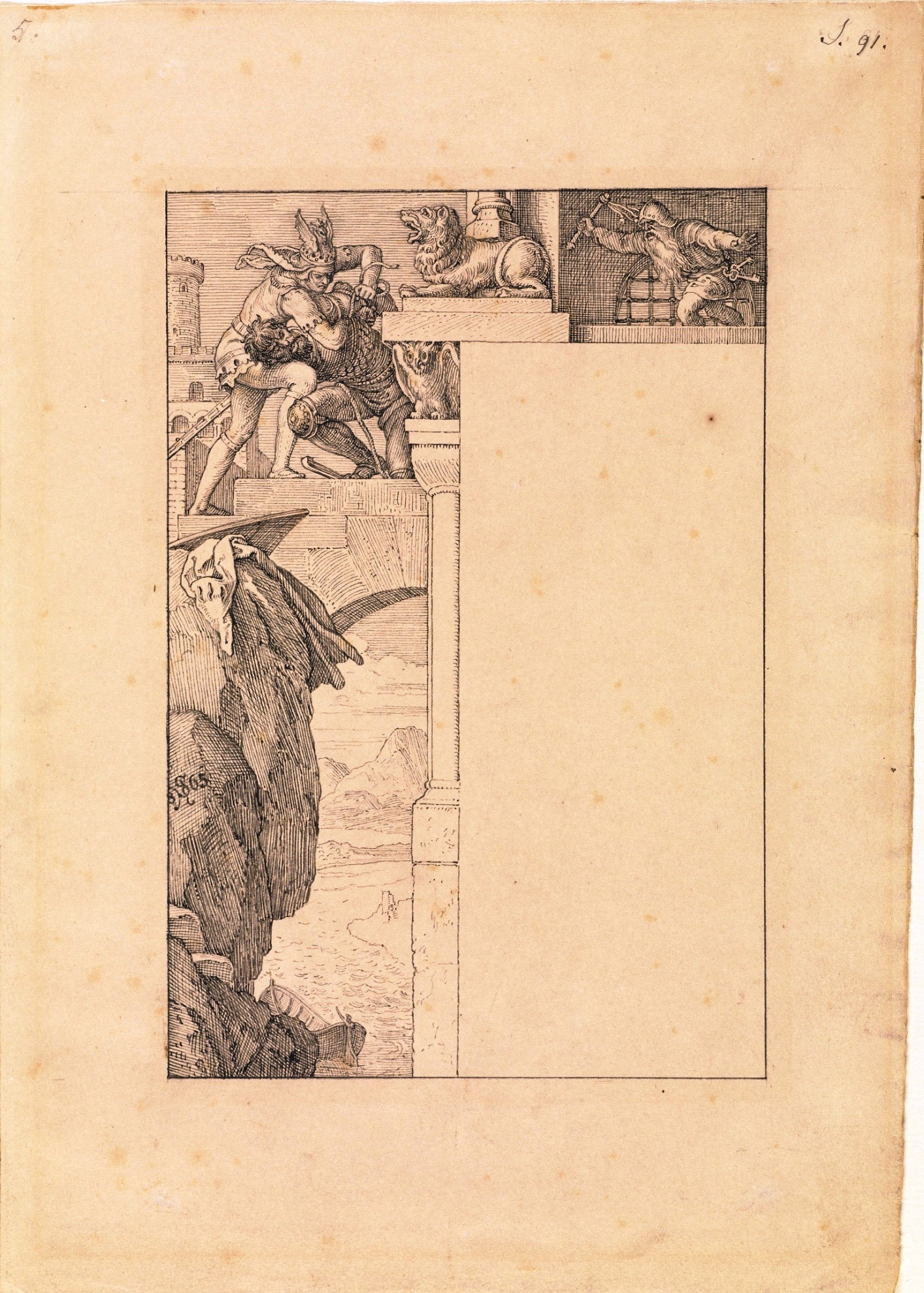 Siegfried Battles with the Gatekeeper, vintage artwork by Julius Schnorr von Carolsfeld, A3 (16x12") Poster Print