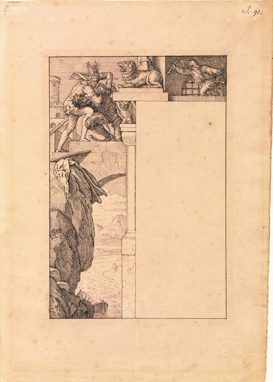 Siegfried Battles with the Gatekeeper, vintage artwork by Julius Schnorr von Carolsfeld, A3 (16x12") Poster Print