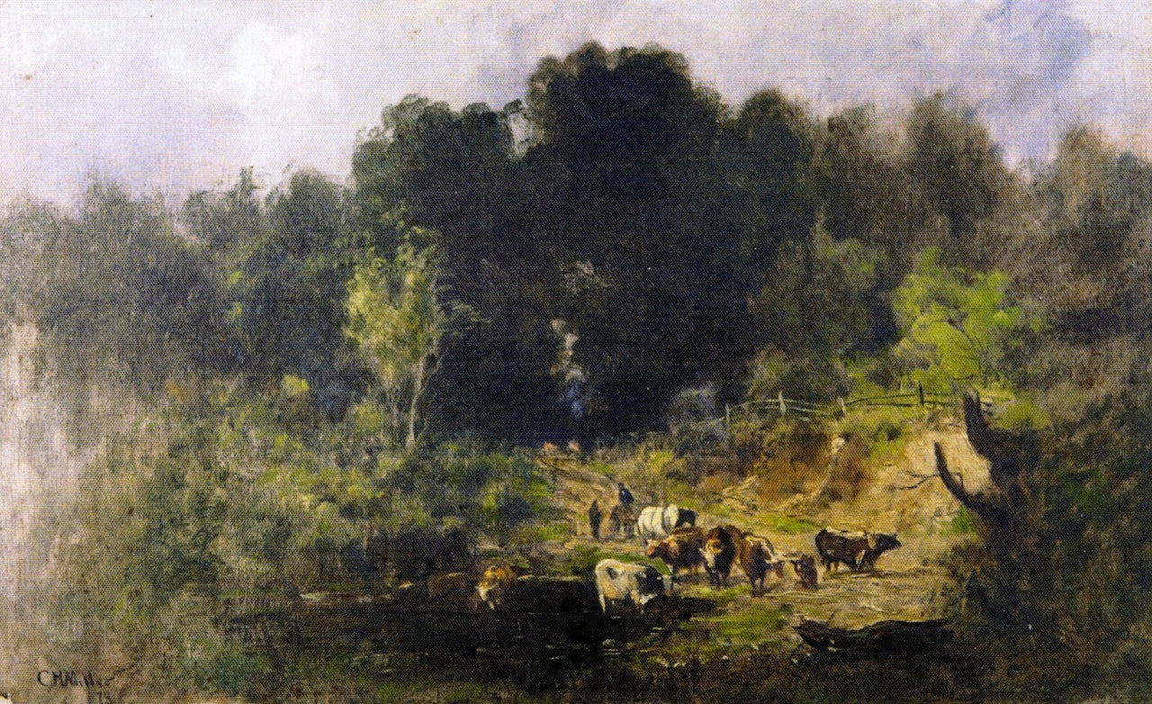Cattle on the Road Aro' the Ridge near Queens, vintage artwork by Charles Henry Miller, 12x8" (A4) Poster