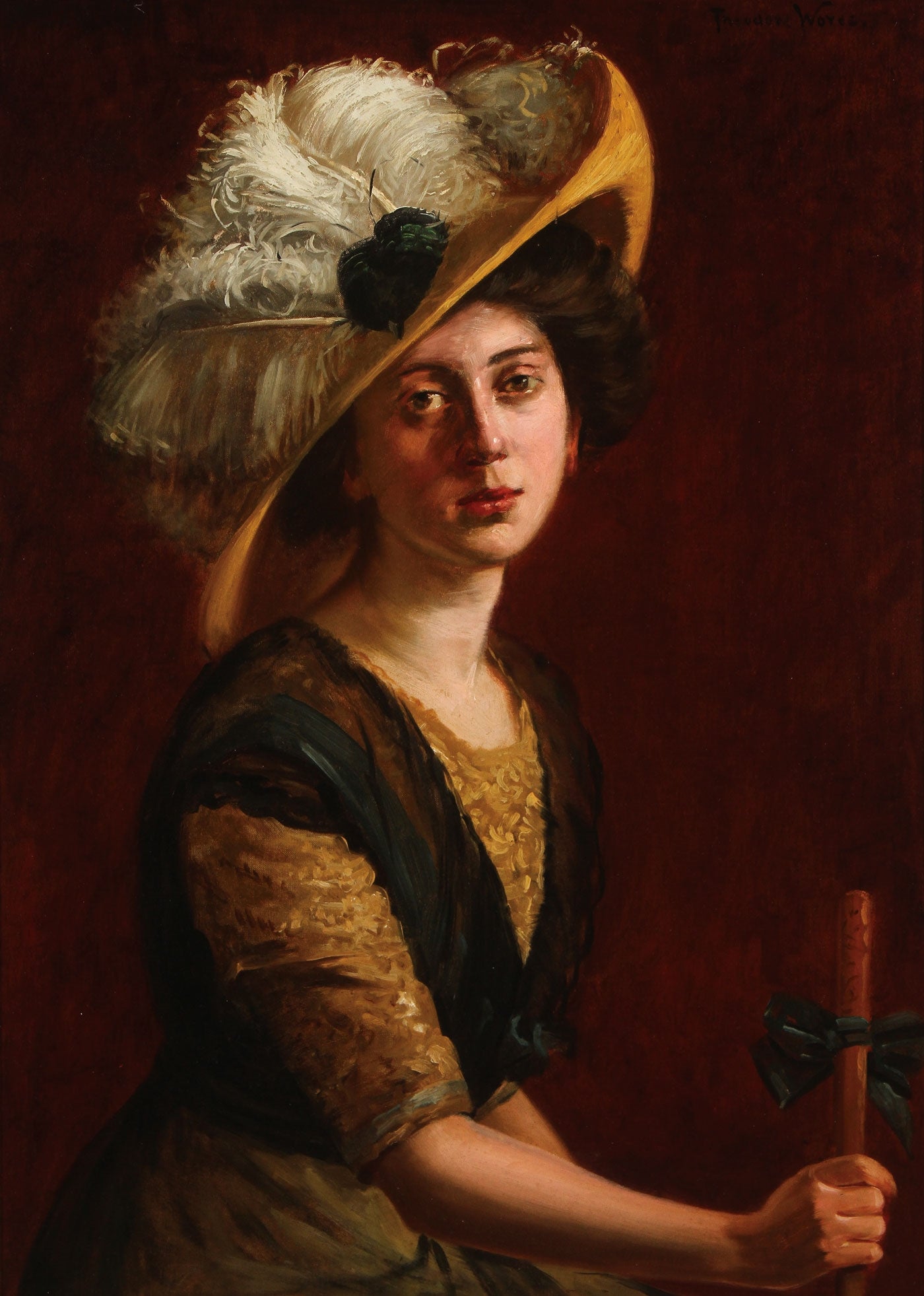 ortrait of a Woman with Bonnet and Parasol by Theodore Wores,A3(16x12")Poster