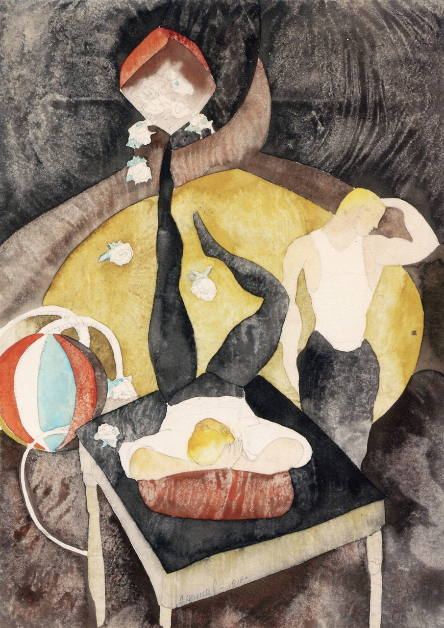 In Vaudeville: Two Acrobat-Jugglers, vintage artwork by Charles Demuth, 12x8" (A4) Poster