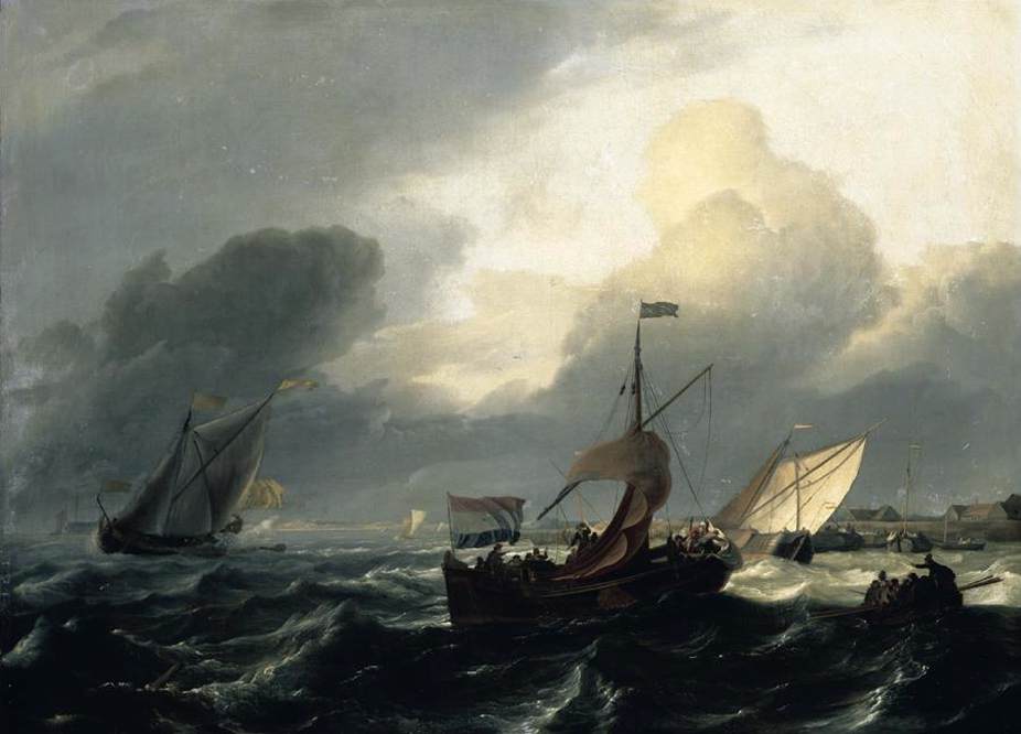 Small Dutch Vessels, vintage artwork by Ludolf Backhuysen, 12x8" (A4) Poster