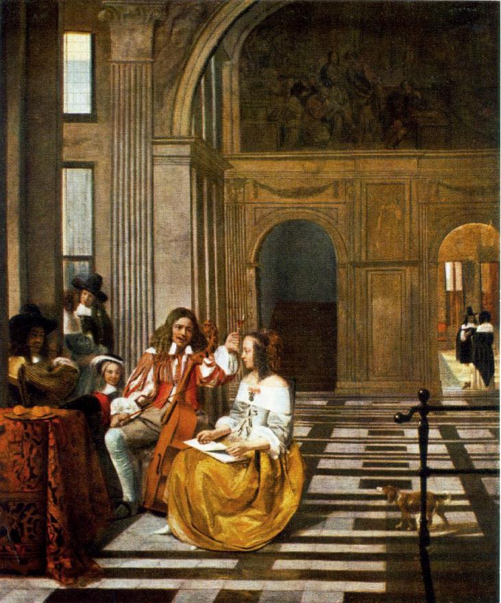 Company Making Music, vintage artwork by Pieter de Hooch, 12x8" (A4) Poster