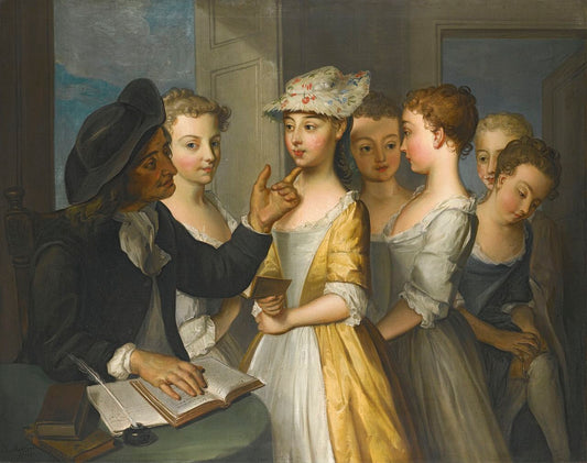 School for Girls, vintage artwork by Philipe Mercier, 12x8" (A4) Poster