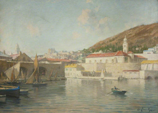 Dubrovnik (Ragusa) Harbour, vintage artwork by Sir William Llewellyn, 12x8" (A4) Poster