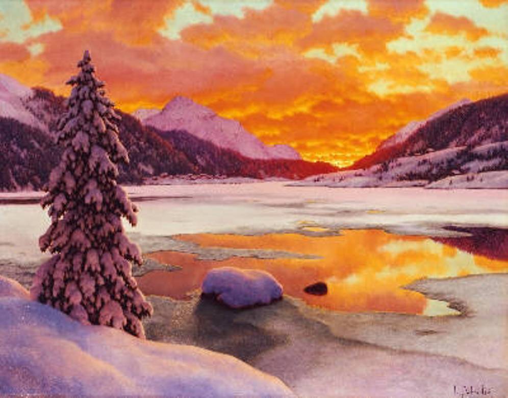 Winter in the Engadines, vintage artwork by Ivan Fedorovich Choultse, 12x8" (A4) Poster