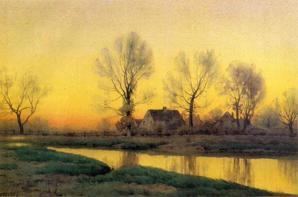 Landscape with a House near a Lake, vintage artwork by Henry Farrer, 12x8" (A4) Poster
