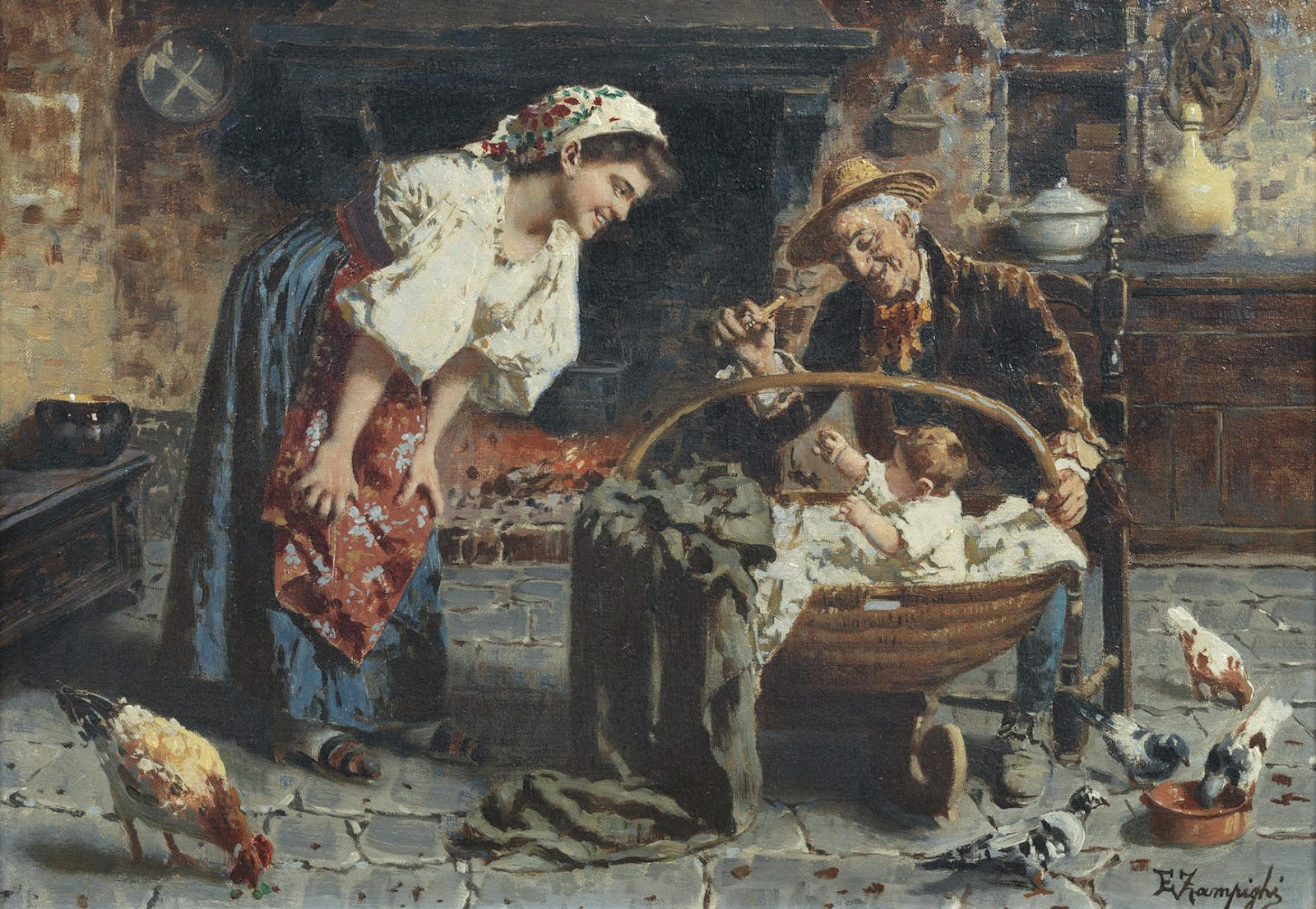 A Dedicated Grandfather by Eugenio Zampighi,A3(16x12")Poster