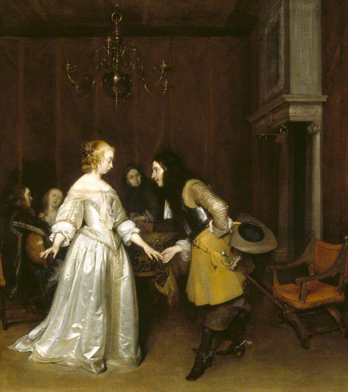 An Officer Making his Bow to a Courtesan, vintage artwork by Gerard ter Borch, 12x8" (A4) Poster
