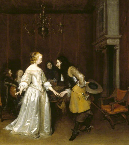 An Officer Making his Bow to a Courtesan, vintage artwork by Gerard ter Borch, 12x8" (A4) Poster