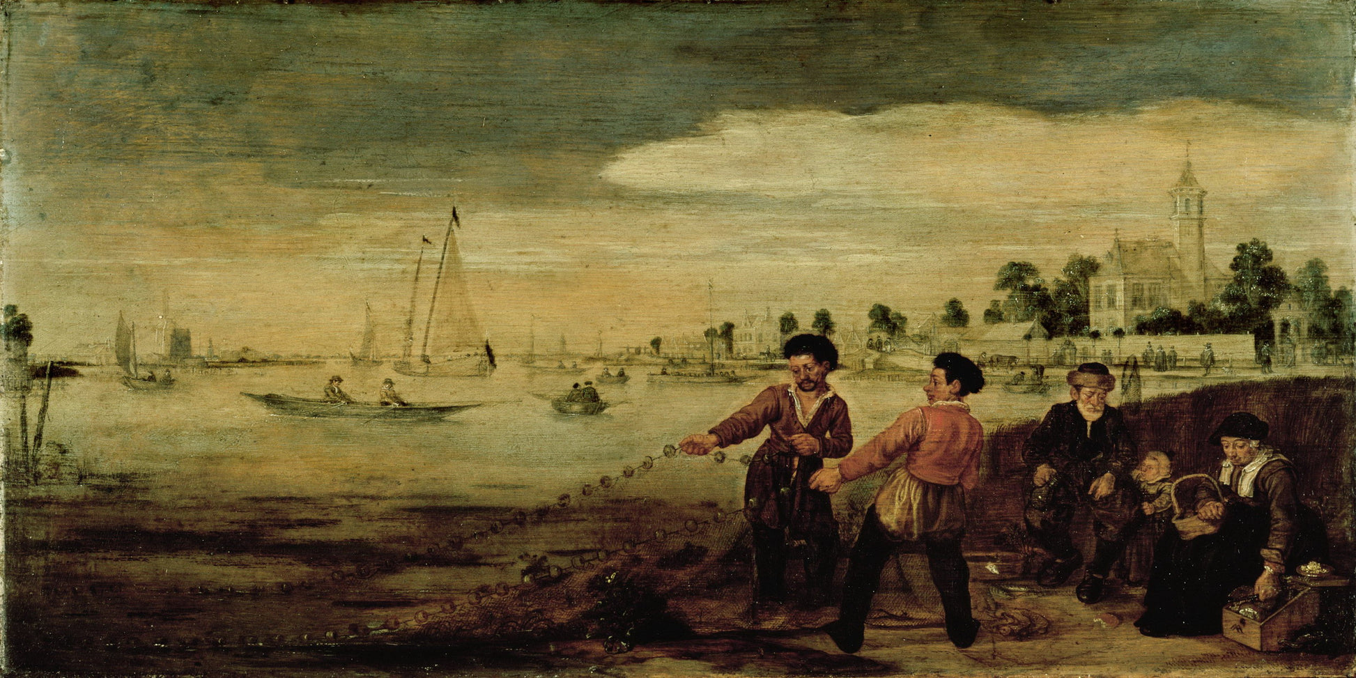 Fisherment along the Amstel River in Amsterdam in the Vicinity of the Pauwertiun, vintage artwork by Arent Arentsz., 12x8" (A4) Poster