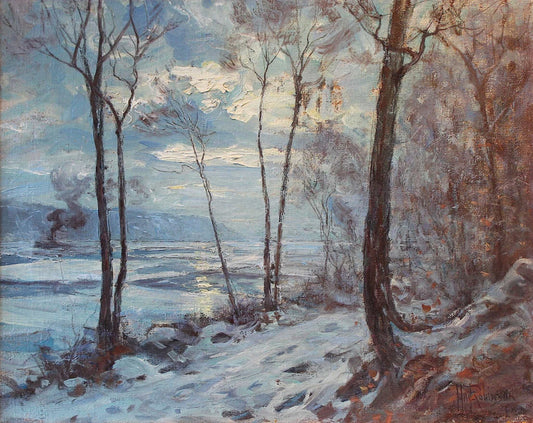 The Hudson in Winter, vintage artwork by Hal Robinson, 12x8" (A4) Poster