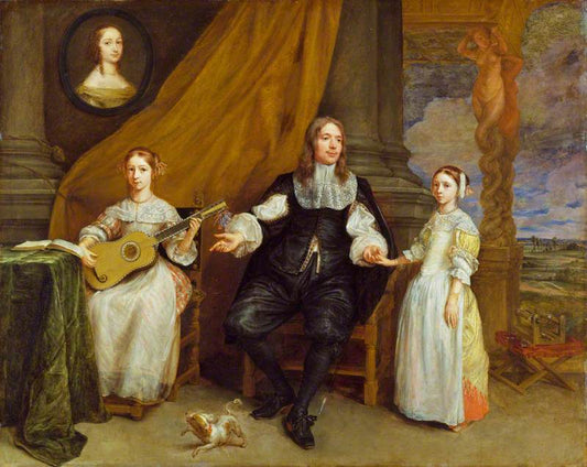 A Gentleman with his two daughters, vintage artwork by Gonzales Coques, 12x8" (A4) Poster