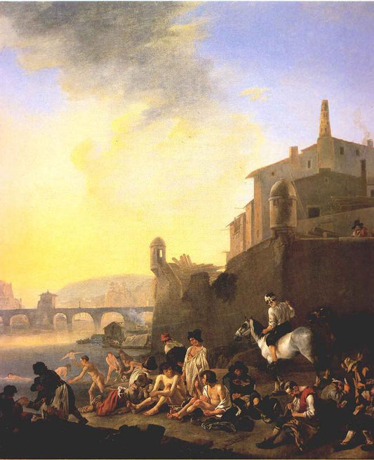 Bathing Gypsies, vintage artwork by Johannes Lingelbach, 12x8" (A4) Poster