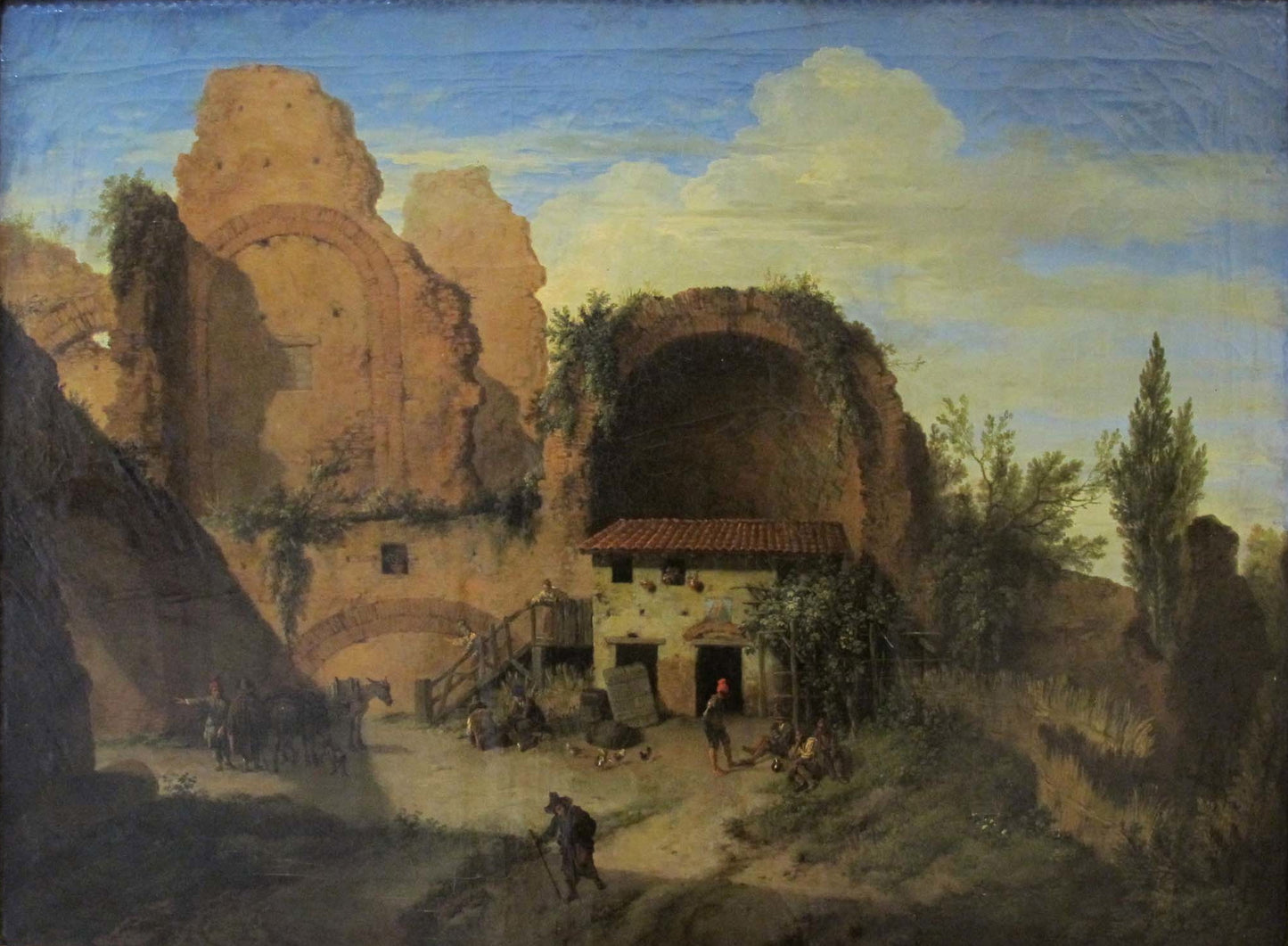 Ruins with an Inn, vintage artwork by Christian Wilhelm Ernst Dietrich, 12x8" (A4) Poster