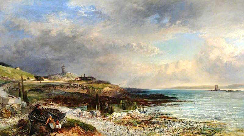 Belle Greve Bay, Looking towards St Sampsons, vintage artwork by James Vivien De Fleury, 12x8" (A4) Poster