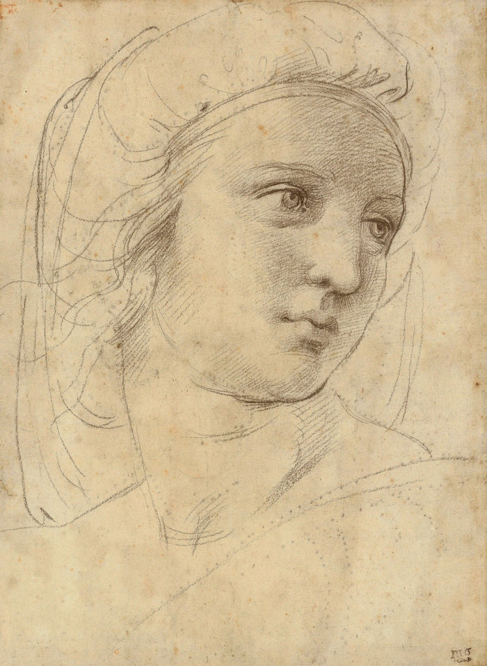 Head of a Muse (Study for the Parnassus), vintage artwork by Raphael, A3 (16x12