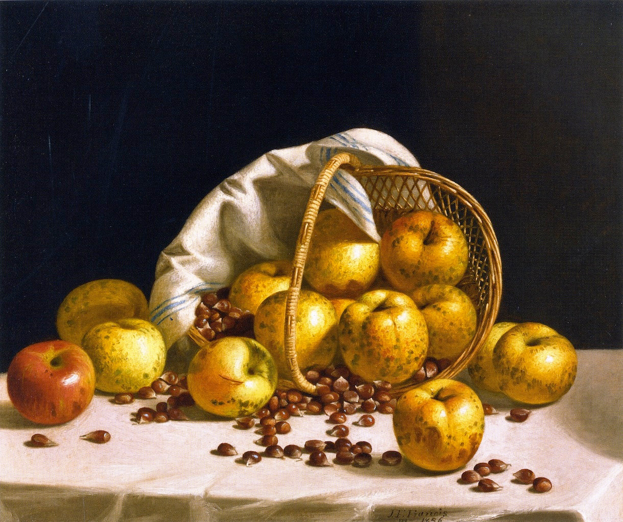 Still Life, Yellow Apples and Chestnuts Spilling from a Basket, vintage artwork by John F. Francis, A3 (16x12") Poster Print