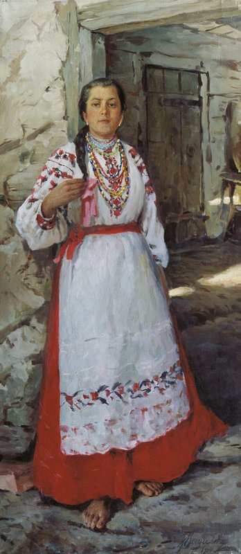 Peasant Girl, vintage artwork by Konstantin Westchilov, 12x8" (A4) Poster