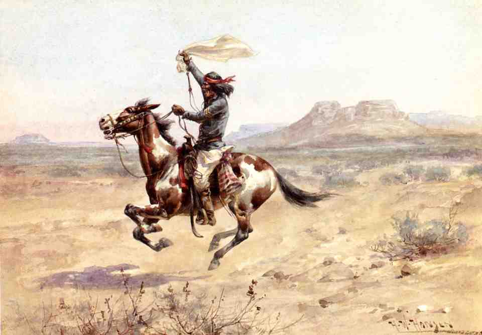 Apache Indian Scout Signalling the Column, vintage artwork by Herman W. Hansen, 12x8" (A4) Poster