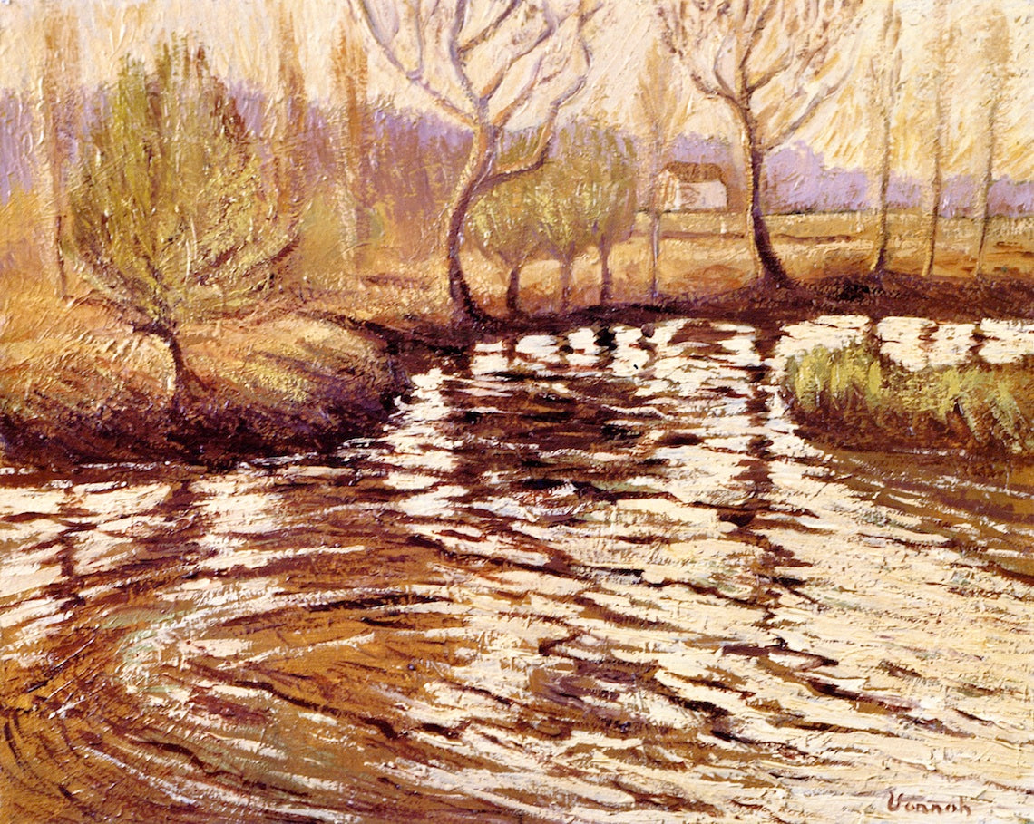 Early Morning on the River, vintage artwork by Robert Vonnoh, 12x8" (A4) Poster