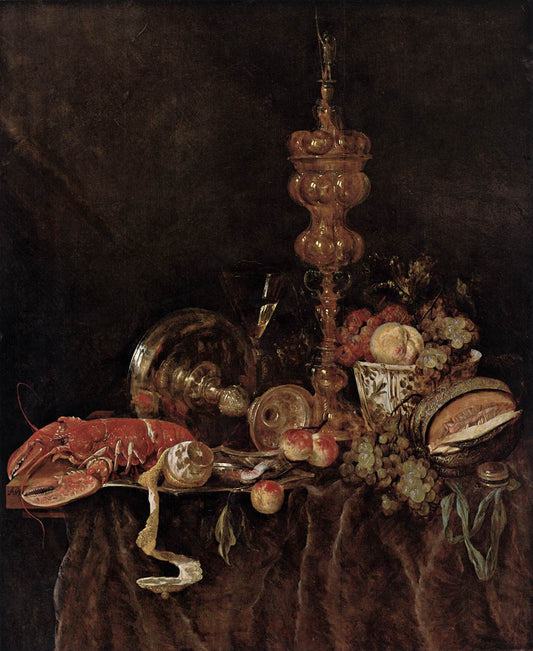Still-Life with Lobster and Fruit, vintage artwork by Abraham van Beyeren, 12x8" (A4) Poster