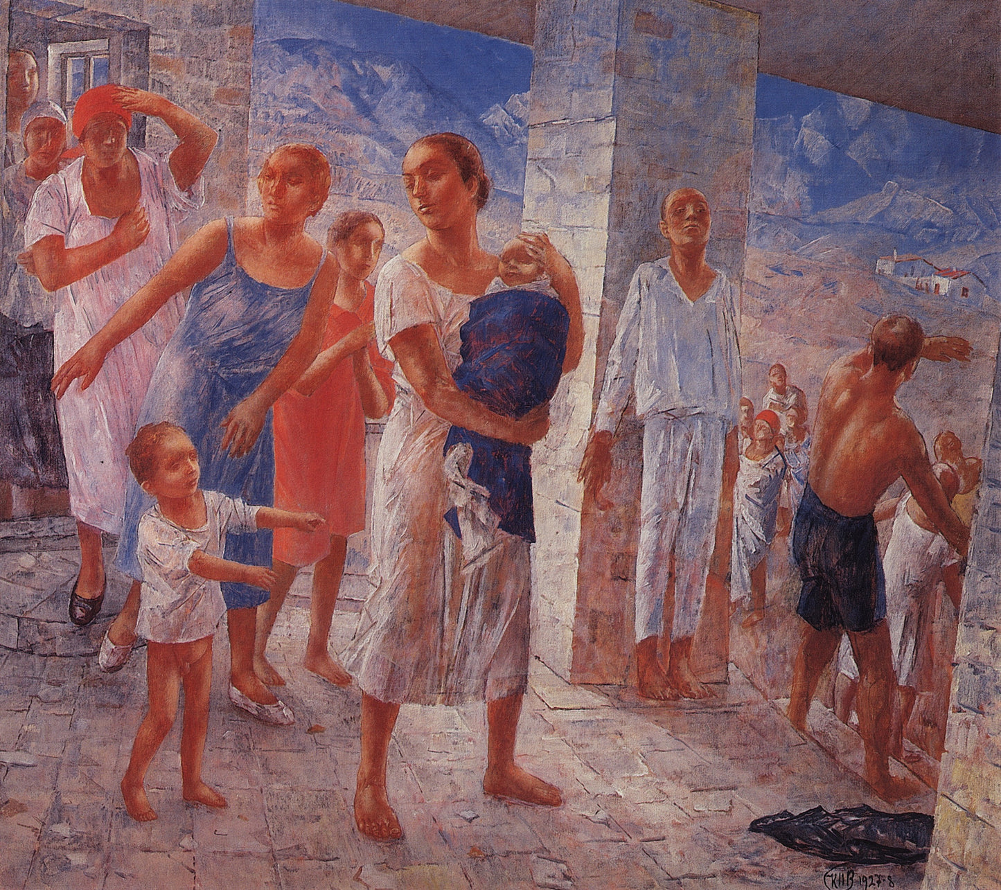 Earthquake in Crimea, vintage artwork by Kuzma Petrov-Vodkin, 12x8" (A4) Poster