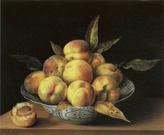 Cup of peaches, vintage artwork by Sebastien Stoskopff, 12x8" (A4) Poster