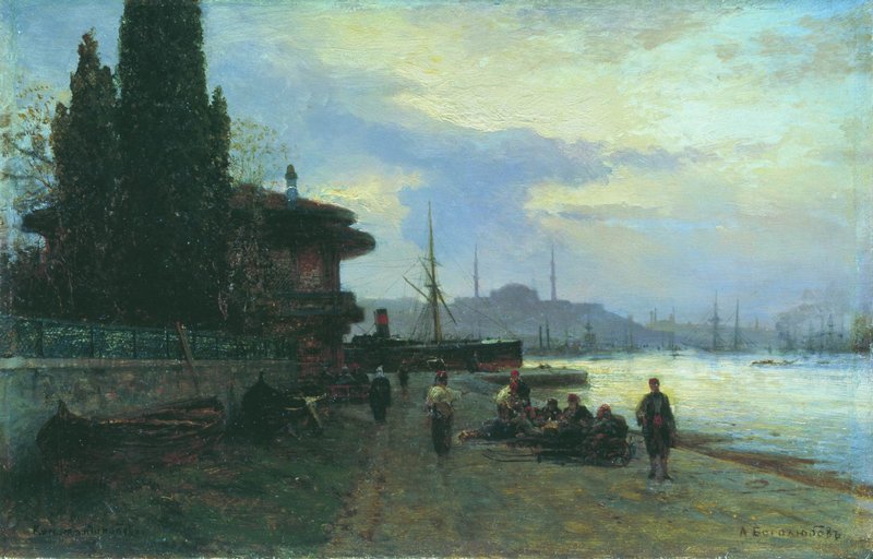 The Embankment in Constantinople, vintage artwork by Alexei Bogoliubov, 12x8" (A4) Poster