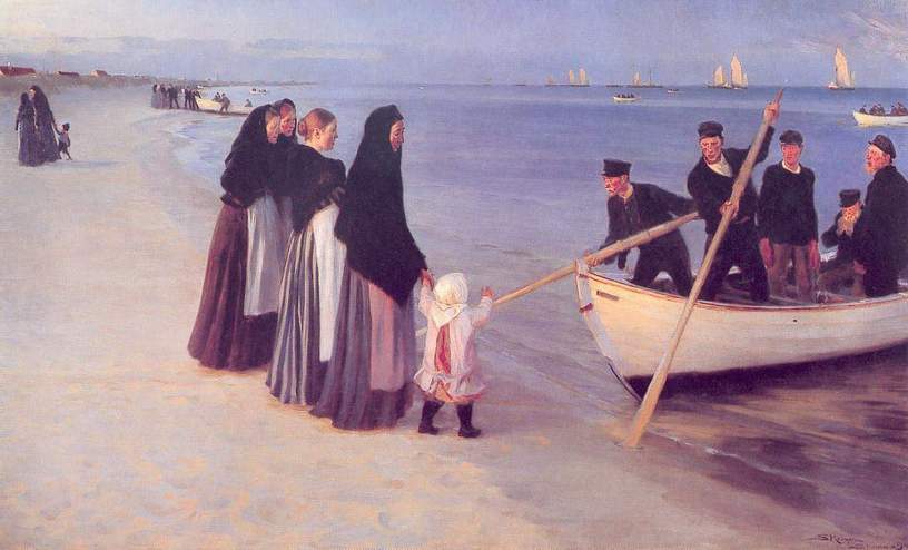 Fishermen at Skagen, vintage artwork by Peder Severin Kroyer, 12x8" (A4) Poster