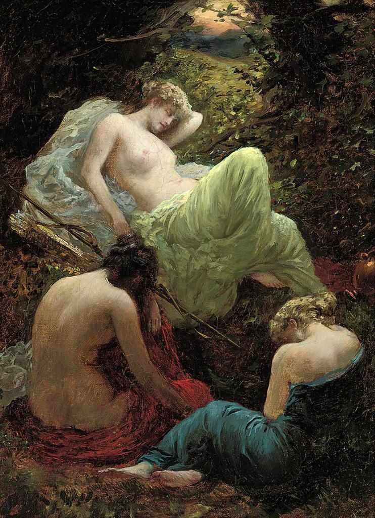 The Siesta of Diana, vintage artwork by Thomas Benjamin Kennington, 12x8" (A4) Poster