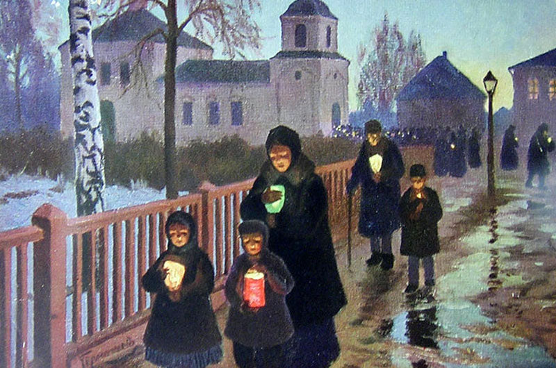 Easter Eve, vintage artwork by Mikhail Germashev, 12x8" (A4) Poster