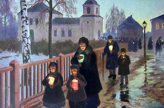 Easter Eve, vintage artwork by Mikhail Germashev, 12x8" (A4) Poster