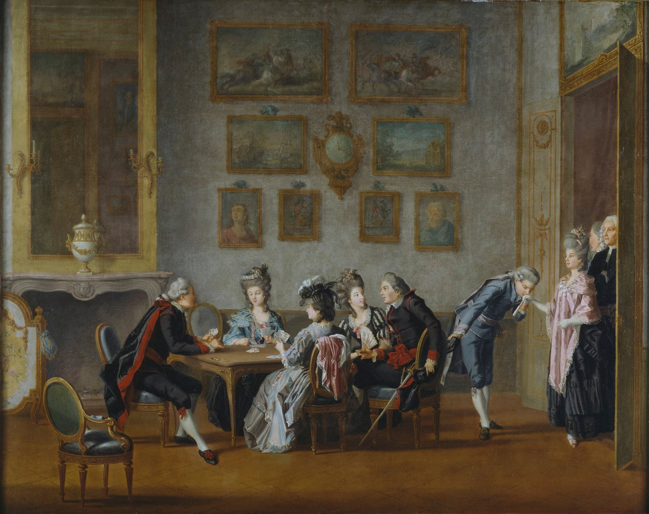 Card-Party in the Home of Elis Schröderheim, vintage artwork by Pehr Hilleström, 12x8" (A4) Poster