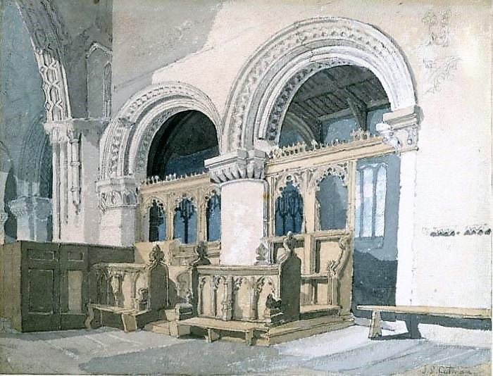 Interior of Walsoken Church, Wisbech, vintage artwork by John Sell Cotman, 12x8" (A4) Poster