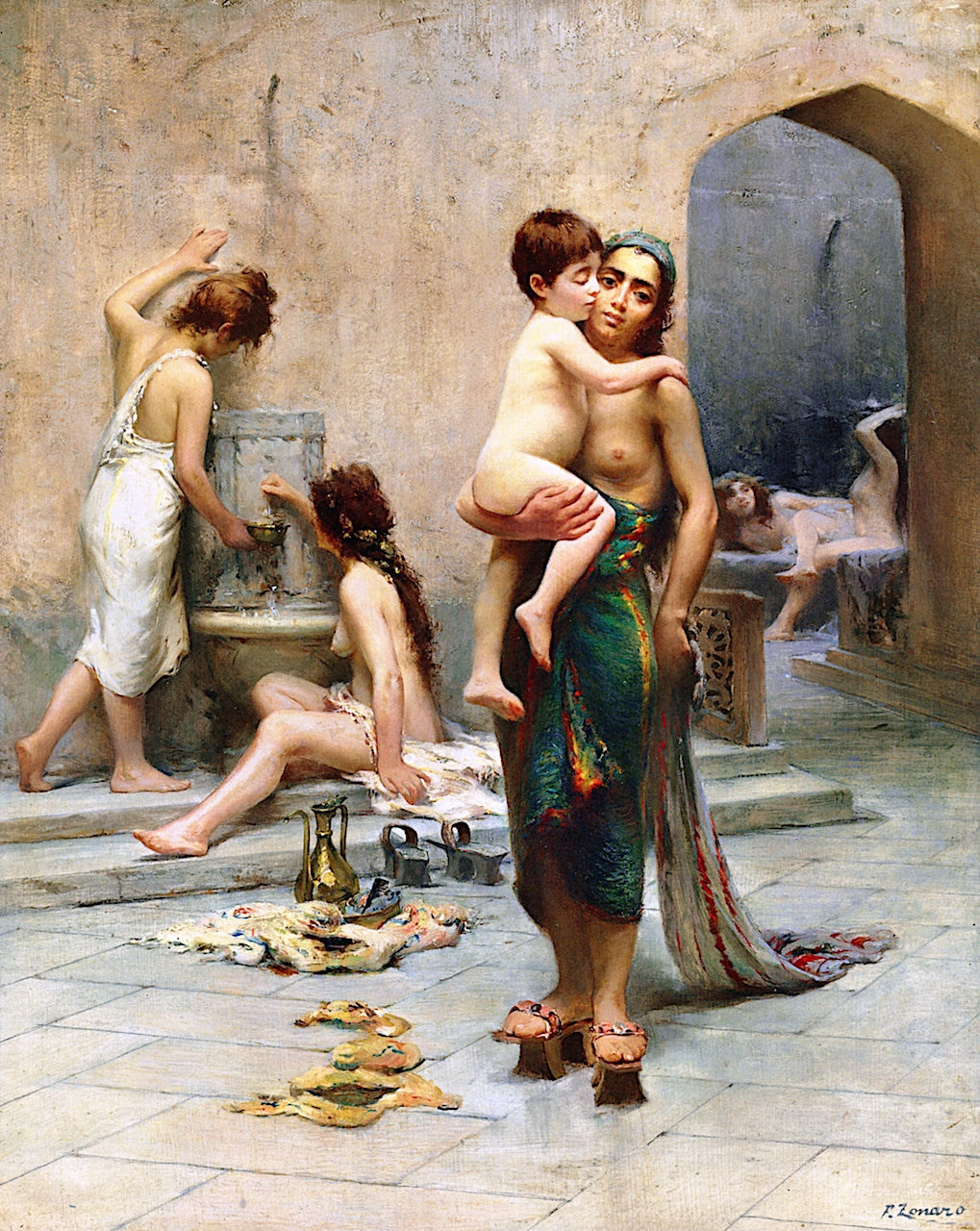 Hamam - il bagno, vintage artwork by Fausto Zonaro, 12x8" (A4) Poster