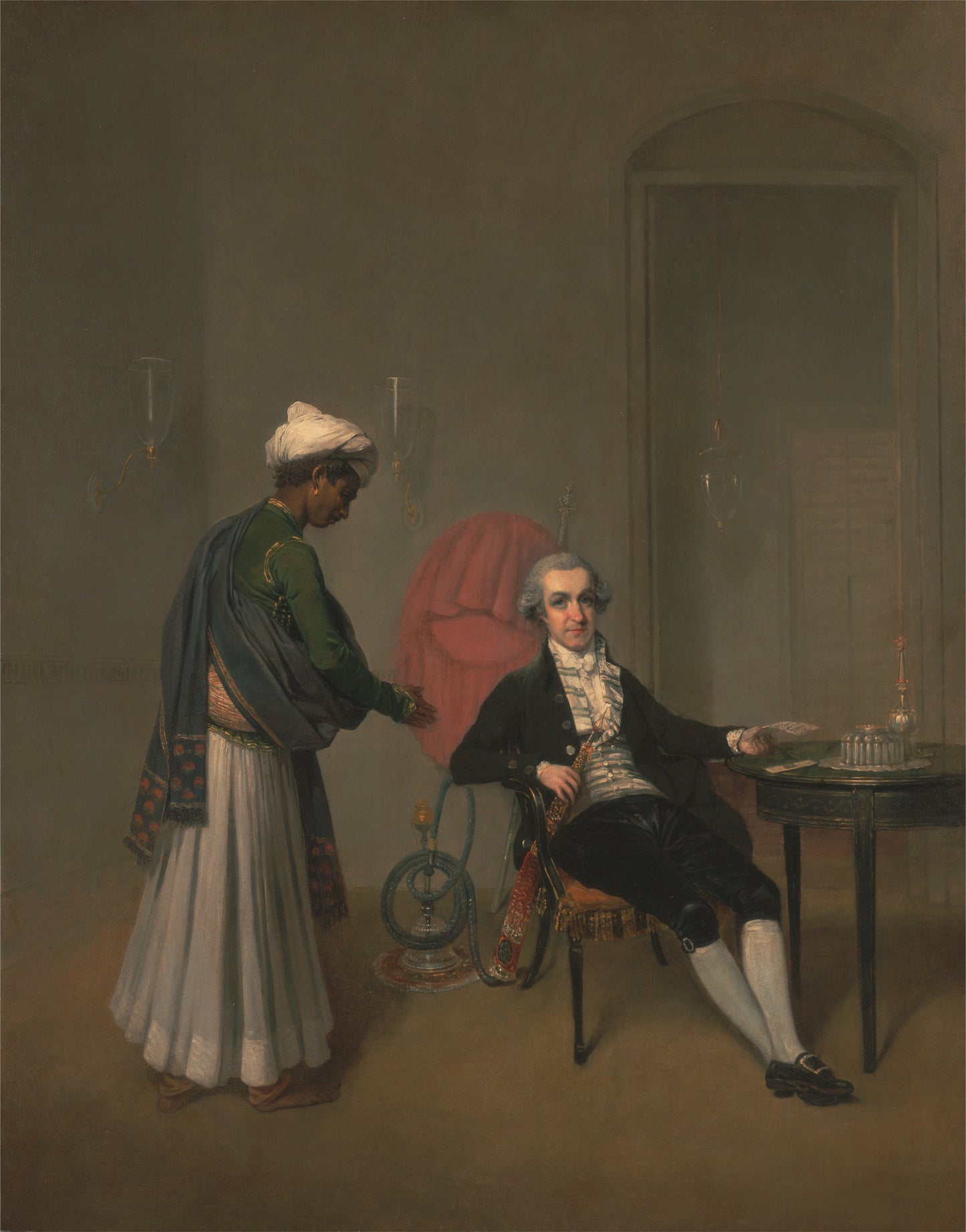 Portrait of a Gentleman and an Indian Servant, vintage artwork by Arthur William Devis, 12x8" (A4) Poster