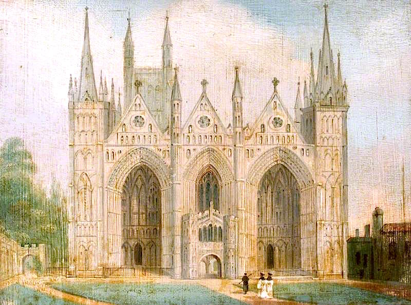 Peterborough Cathedral from the West, Cambridgeshire, vintage artwork by Attributed to Nathan Fielding, 12x8" (A4) Poster