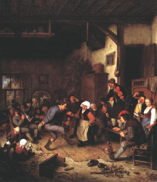 Merrymakers in an Inn, vintage artwork by Adriaen van Ostade, 12x8" (A4) Poster