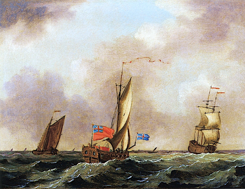 A Roya  Yacht and a Merchantman in Choppy Seas, vintage artwork by Francis Swaine, 12x8" (A4) Poster